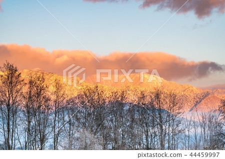 Snowy mountain in the morning sun 44459997