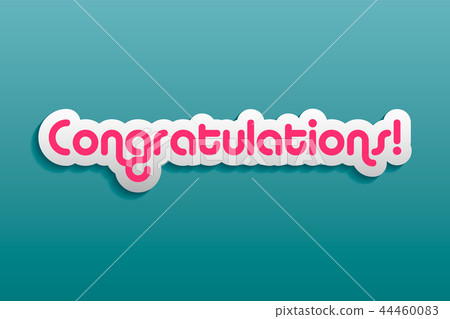 Congratulations paper sticker banner with shadow pink on blue background. Vector illustration. Congratulations paper sticker banner with shadow pink on blue background. Vector illustration. 44460083