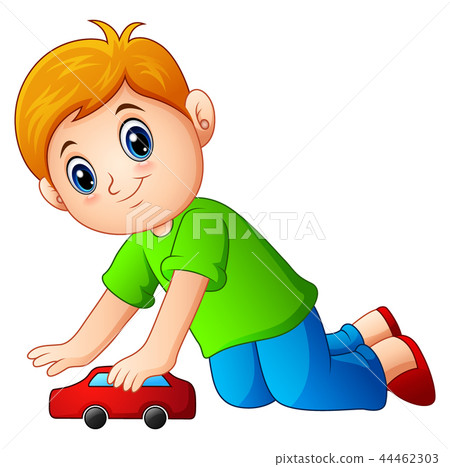 Little boy playing a toy car 44462303