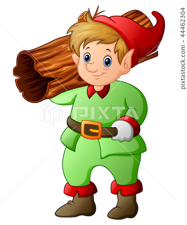 Garden gnome with hollow log 44462304