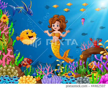 Vector illustration of Cartoon mermaid underwater 44462507
