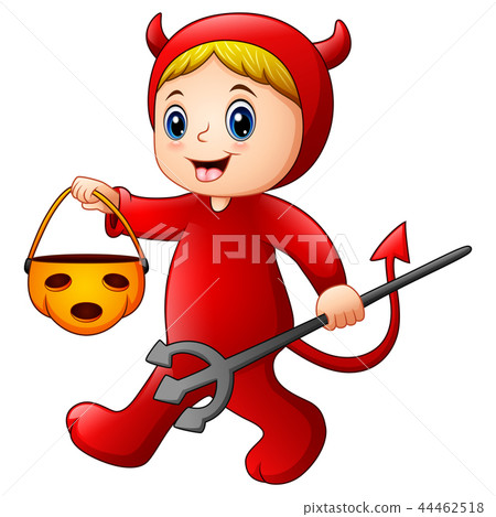 Little girl in halloween red devil costume  44462518
