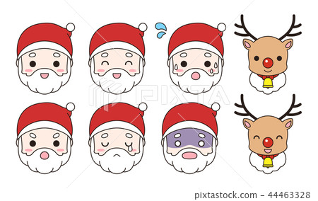 Santa and reindeer face icon set 44463328