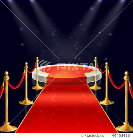 podium with red carpet, ropes, stanchions 44463416