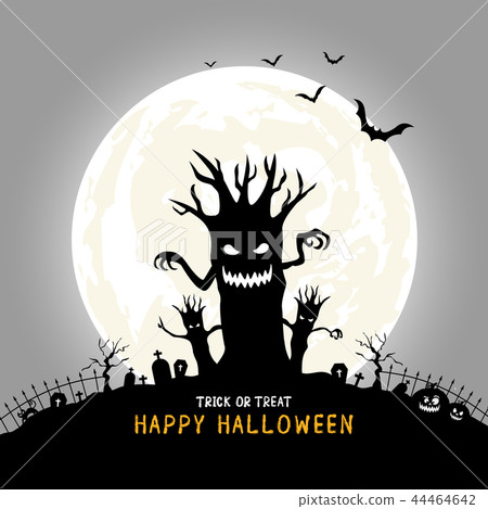 Silhouette scary tree with moon light. Silhouette scary tree with moon light. 44464642