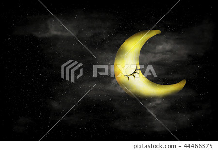night sky with Crescent moon face and stars night sky with Crescent moon face and stars 44466375