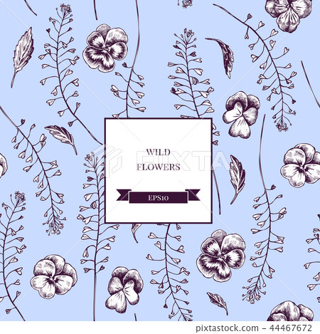 Vector seamless pattern of wild flowers. Hand drawn vector illustration 44467672