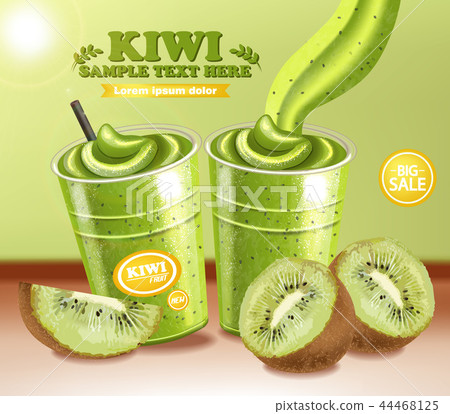Kiwi smoothie Vector realistic. Detailed 3d Kiwi smoothie Vector realistic. Detailed 3d 44468125