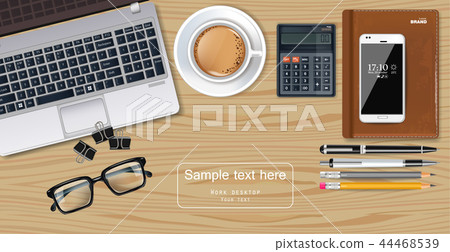 Office desk laptop, coffee, smartphone and pen Office desk laptop, coffee, smartphone and pen 44468539