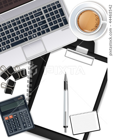 Office desk with laptop, coffee, pen Office desk with laptop, coffee, pen 44468542