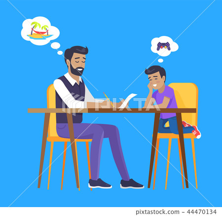 Son and Father Dreaming and Planning Family Budget 44470134
