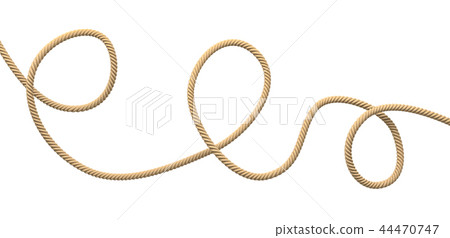 3d rendering of a single twisting natural rope lying unevenly on a white background. 3d rendering of a single twisting natural rope lying unevenly on a white background. 44470747