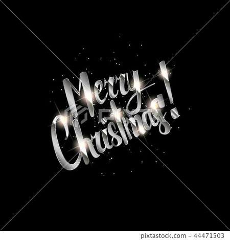 Merry Christmas hand drawn silver lettering text - Stock Illustration ...