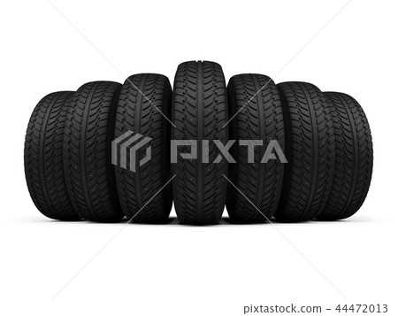 Row of New Studded Winter Tires Row of New Studded Winter Tires 44472013