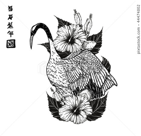 Red-crowned crane vector by hand drawing Red-crowned crane vector by hand drawing 44474802