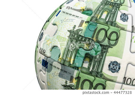 Euro Globe from puzzle pieces. 3D rendering Euro Globe from puzzle pieces. 3D rendering 44477328