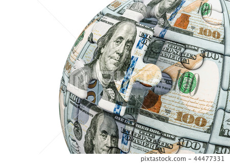 Dollar Globe from puzzle pieces. 3D rendering 44477331