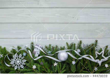 Christmas flat lay decor on wood 44478039