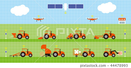 Smart farming. Automated farming tractors and pasture cultivation. 44478993