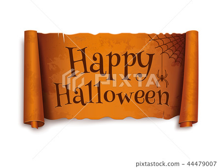 Happy Halloween - text on scroll greeting ribbon 44479007
