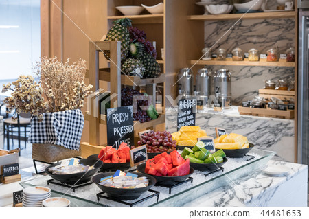 Healthy fresh breakfast fruit in restaurant hotel Healthy fresh breakfast fruit in restaurant hotel 44481653