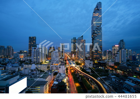 Night view with skyscraper in Bangkok, Thailand. 44481655