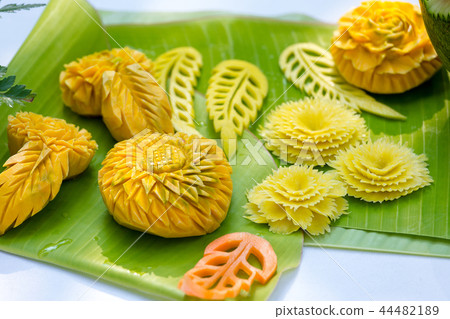 An assortment of fresh carved mix fruits An assortment of fresh carved mix fruits 44482189