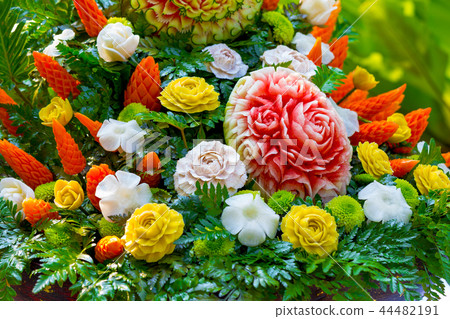 fruit carved shape beautiful flowers fruit carved shape beautiful flowers 44482191