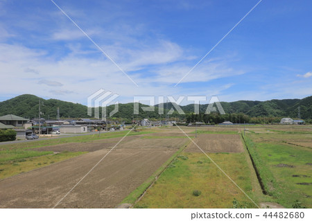 a View through tram window of the country side 44482680