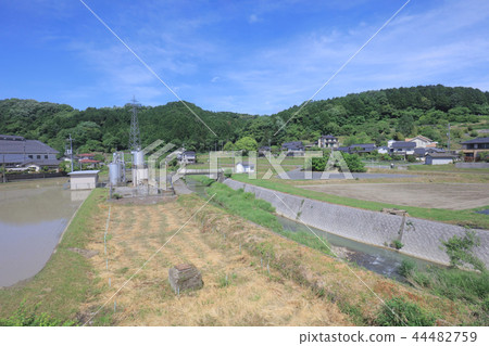 a View through tram window of the country side 44482759