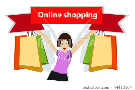 Woman holding shopping bag And hold an online shop Woman holding shopping bag And hold an online shop 44483164