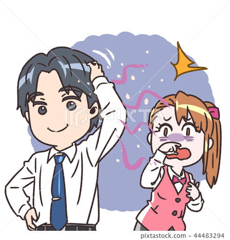 A woman who draws to a man whose dandruff dances 44483294