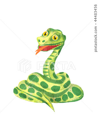 Green snake.Cartoon illustration on white backdrop Green snake.Cartoon illustration on white backdrop 44483456