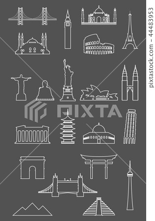 Travel landmarks icon set with thin line style Travel landmarks icon set with thin line style 44483953
