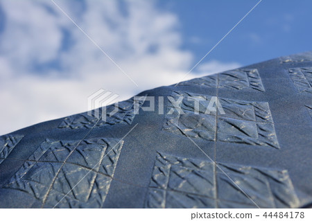 Japanese material image, beautiful Japanese textile, cloth, blue sky background 44484178