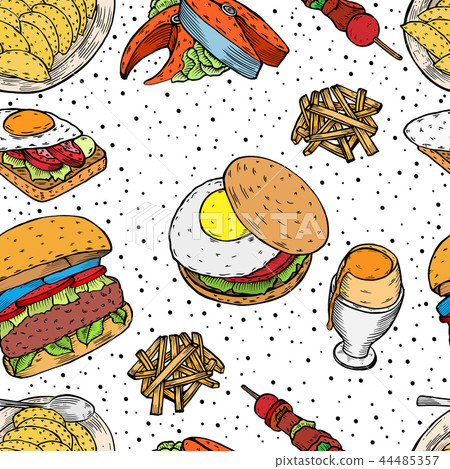 Hand drawn monochrome Fast food Hand drawn monochrome Fast food 44485357