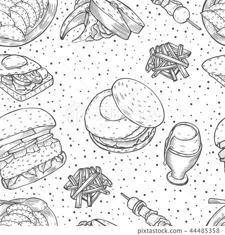 Hand drawn monochrome Fast food Hand drawn monochrome Fast food 44485358