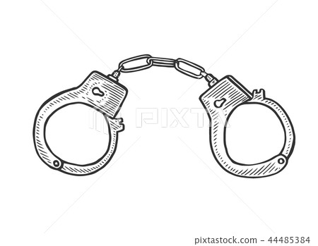 Handcuffs Hand drawn Engraving 44485384