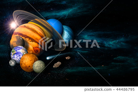 Solar system eight planets, comet and asteroid. 44486795