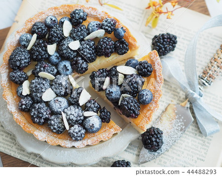 Tea time with blackberry tart 44488293