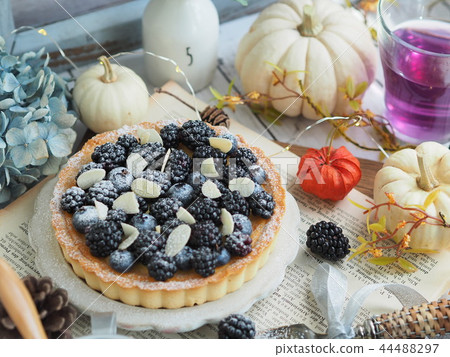 Tea time with blackberry tart 44488297