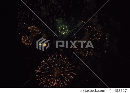 Colorful fireworks on the black sky background Colorful fireworks on the black sky background 44488527