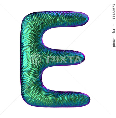 Letter E made of natural green snake skin texture isolated on white. 44488673