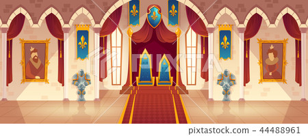 Vector castle throne hall, interior of royal ballroom Vector castle throne hall, interior of royal ballroom 44488961