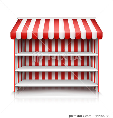 Vector empty market stall with shelves and awning Vector empty market stall with shelves and awning 44488970