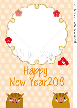 Material for new year's cards: frame of Japanese pattern snow ring | 44489134