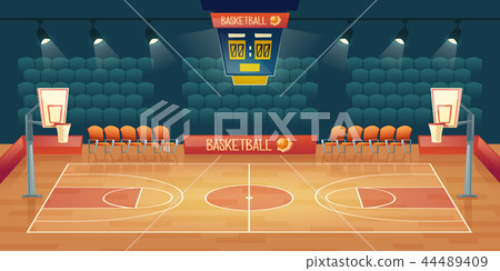 Vector cartoon background of empty basketball court Vector cartoon background of empty basketball court 44489409