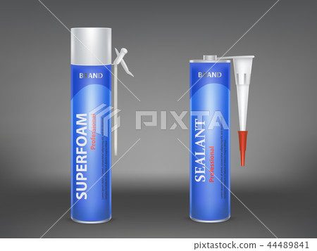 3d realistic metallic bottle with construction foam, tube with silicone building sealant isolated 3d realistic metallic bottle with construction foam, tube with silicone building sealant isolated 44489841