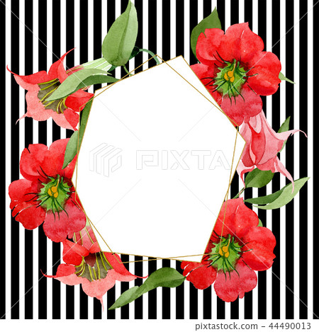 Watercolor red brugmansia flower. Floral botanical flower. Frame border ornament square. 44490013