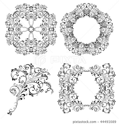Floral ornamental decorations. Collection Floral ornamental decorations. Collection 44491089